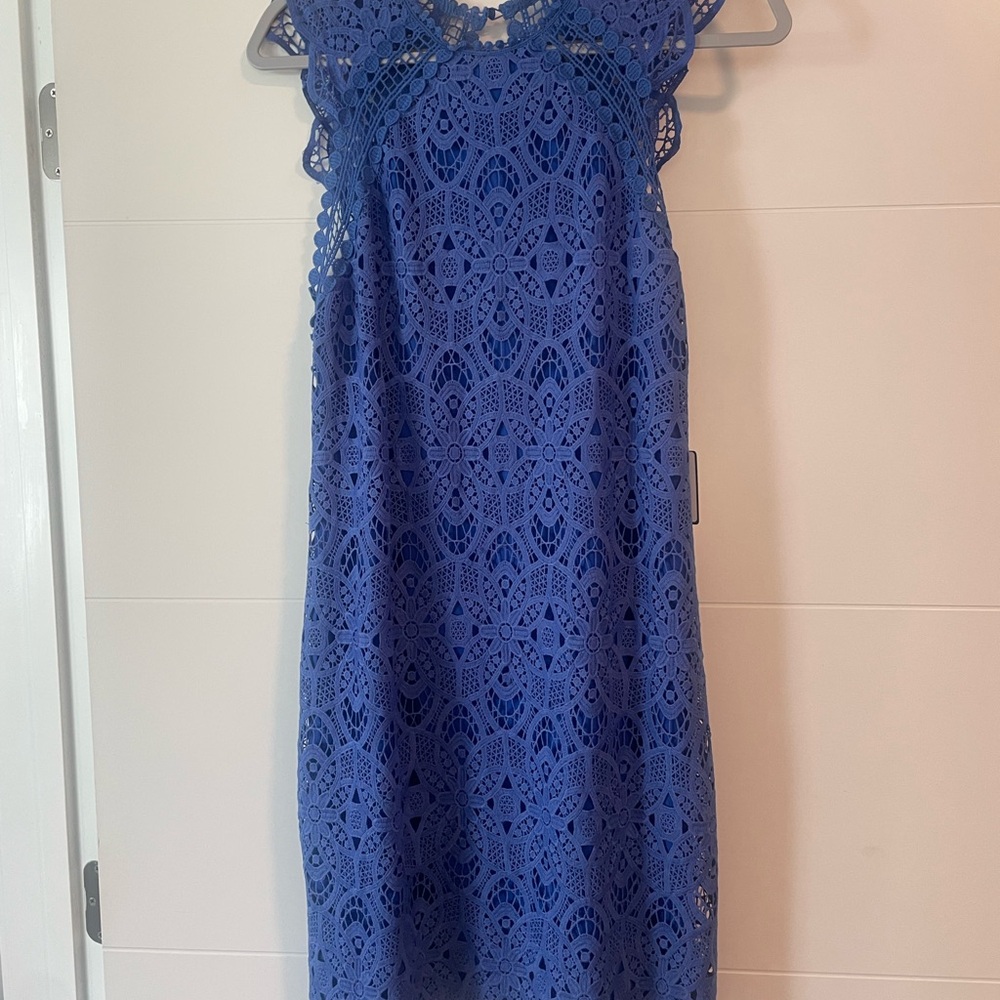 Laundry By Shelli Segal Blue Lace Midi Dress